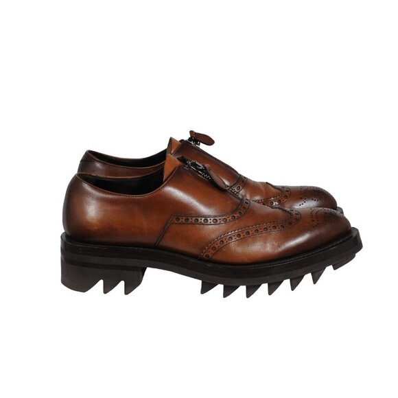 Prada Mens Oxfords US9 UK8 Brown Leather Medallion Wingtip Shark Tooth Brogues - Picture 8 of 11